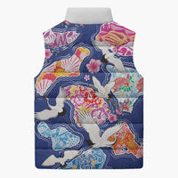 Hawaiian and Japanese Culture Together Sleeveless Puffer Jacket Hawaiian Archipelago Shape Sea Animals