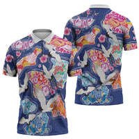 Hawaiian and Japanese Culture Together Zipper Polo Shirt Hawaiian Archipelago Shape Sea Animals LT03 - Polynesian Pride