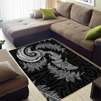 New Zealand Sea Animals with Maori Tribal Tattoo Area Rug Shark Manta Ray with Silver Fern Black LT03 - Polynesian Pride