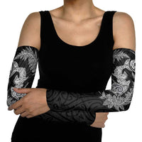 New Zealand Sea Animals with Maori Tribal Tattoo Arm Sleeves Shark Manta Ray with Silver Fern Black LT03 - Polynesian Pride