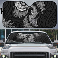 New Zealand Sea Animals with Maori Tribal Tattoo Auto Sun Shade Shark Manta Ray with Silver Fern Black LT03 Black - Polynesian Pride