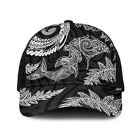 New Zealand Sea Animals with Maori Tribal Tattoo Baseball Net Cap Shark Manta Ray with Silver Fern Black LT03 One Size Black Black - Polynesian Pride