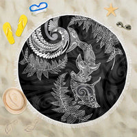 New Zealand Sea Animals with Maori Tribal Tattoo Beach Blanket Shark Manta Ray with Silver Fern Black LT03 One Size 150cm Black - Polynesian Pride