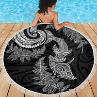 New Zealand Sea Animals with Maori Tribal Tattoo Beach Blanket Shark Manta Ray with Silver Fern Black LT03 - Polynesian Pride