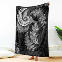 New Zealand Sea Animals with Maori Tribal Tattoo Blanket Shark Manta Ray with Silver Fern Black LT03 - Polynesian Pride