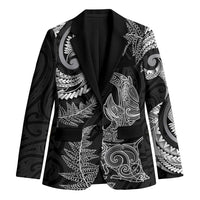 New Zealand Sea Animals with Maori Tribal Tattoo Blazer Shark Manta Ray with Silver Fern Black LT03 Unisex Black - Polynesian Pride