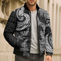 New Zealand Sea Animals with Maori Tribal Tattoo Bomber Puffer Jacket Shark Manta Ray with Silver Fern Black LT03 - Polynesian Pride