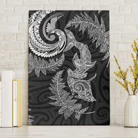 New Zealand Sea Animals with Maori Tribal Tattoo Canvas Wall Art Shark Manta Ray with Silver Fern Black LT03 Without Frame Black - Polynesian Pride