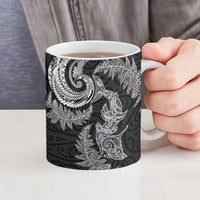 New Zealand Sea Animals with Maori Tribal Tattoo Ceramic Mug Shark Manta Ray with Silver Fern Black LT03 - Polynesian Pride
