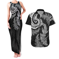 New Zealand Sea Animals with Maori Tribal Tattoo Couples Matching Tank Maxi Dress and Hawaiian Shirt Shark Manta Ray with Silver Fern Black LT03 Black - Polynesian Pride