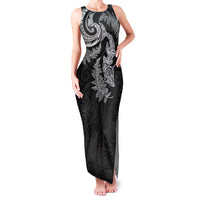New Zealand Sea Animals with Maori Tribal Tattoo Family Matching Tank Maxi Dress and Hawaiian Shirt Shark Manta Ray with Silver Fern Black LT03 Mom's Dress Black - Polynesian Pride