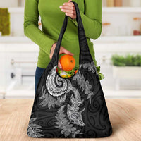 New Zealand Sea Animals with Maori Tribal Tattoo Grocery Bag Shark Manta Ray with Silver Fern Black LT03 - Polynesian Pride