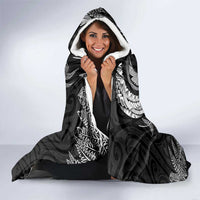 New Zealand Sea Animals with Maori Tribal Tattoo Hooded Blanket Shark Manta Ray with Silver Fern Black LT03 - Polynesian Pride