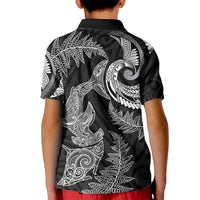 New Zealand Sea Animals with Maori Tribal Tattoo Kid Polo Shirt Shark Manta Ray with Silver Fern Black LT03 - Polynesian Pride