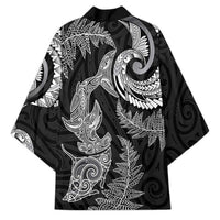 New Zealand Sea Animals with Maori Tribal Tattoo Kimono Shark Manta Ray with Silver Fern Black LT03 - Polynesian Pride