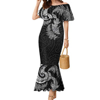 New Zealand Sea Animals with Maori Tribal Tattoo Mermaid Dress Shark Manta Ray with Silver Fern Black LT03 Women Black - Polynesian Pride