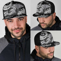 New Zealand Sea Animals with Maori Tribal Tattoo Mesh Trucker Cap Shark Manta Ray with Silver Fern Black LT03 - Polynesian Pride
