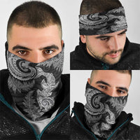 New Zealand Sea Animals with Maori Tribal Tattoo Neck Gaiter Shark Manta Ray with Silver Fern Black LT03 - Polynesian Pride