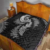 New Zealand Sea Animals with Maori Tribal Tattoo Quilt Shark Manta Ray with Silver Fern Black LT03 - Polynesian Pride