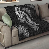 New Zealand Sea Animals with Maori Tribal Tattoo Quilt Shark Manta Ray with Silver Fern Black LT03 - Polynesian Pride