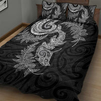 New Zealand Sea Animals with Maori Tribal Tattoo Quilt Bed Set Shark Manta Ray with Silver Fern Black LT03 - Polynesian Pride
