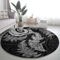 New Zealand Sea Animals with Maori Tribal Tattoo Round Carpet Shark Manta Ray with Silver Fern Black LT03 - Polynesian Pride