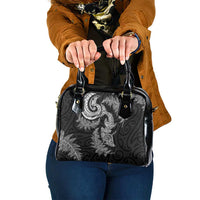 New Zealand Sea Animals with Maori Tribal Tattoo Shoulder Handbag Shark Manta Ray with Silver Fern Black LT03 One Size Black - Polynesian Pride