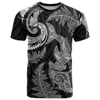 New Zealand Sea Animals with Maori Tribal Tattoo T Shirt Shark Manta Ray with Silver Fern Black LT03 Black - Polynesian Pride
