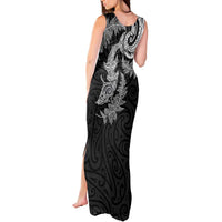 New Zealand Sea Animals with Maori Tribal Tattoo Tank Maxi Dress Shark Manta Ray with Silver Fern Black LT03 - Polynesian Pride