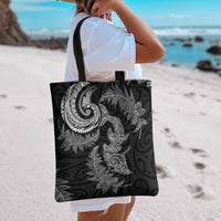 New Zealand Sea Animals with Maori Tribal Tattoo Tote Bag Shark Manta Ray with Silver Fern Black LT03 - Polynesian Pride