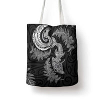 New Zealand Sea Animals with Maori Tribal Tattoo Tote Bag Shark Manta Ray with Silver Fern Black LT03 - Polynesian Pride