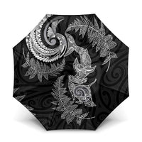 New Zealand Sea Animals with Maori Tribal Tattoo Umbrella Shark Manta Ray with Silver Fern Black LT03 One Size Folded 11.42 inch Opened Diameter 37.4 inch Black - Polynesian Pride
