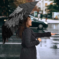 New Zealand Sea Animals with Maori Tribal Tattoo Umbrella Shark Manta Ray with Silver Fern Black LT03 - Polynesian Pride