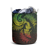 New Zealand Sea Animals with Maori Tribal Tattoo Laundry Basket Shark Manta Ray with Silver Fern Reggae LT03 - Polynesian Pride