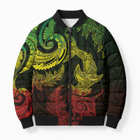 New Zealand Sea Animals with Maori Tribal Tattoo Bomber Puffer Jacket Shark Manta Ray with Silver Fern Reggae LT03 Unisex Reggae - Polynesian Pride
