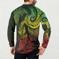 New Zealand Sea Animals with Maori Tribal Tattoo Button Sweatshirt Shark Manta Ray with Silver Fern Reggae LT03 - Polynesian Pride