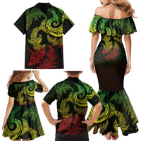 New Zealand Sea Animals with Maori Tribal Tattoo Family Matching Mermaid Dress and Hawaiian Shirt Shark Manta Ray with Silver Fern Reggae LT03 - Polynesian Pride