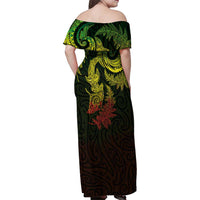New Zealand Sea Animals with Maori Tribal Tattoo Family Matching Off Shoulder Maxi Dress and Hawaiian Shirt Shark Manta Ray with Silver Fern Reggae LT03 - Polynesian Pride