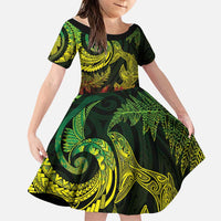 New Zealand Sea Animals with Maori Tribal Tattoo Family Matching Short Sleeve Bodycon Dress and Hawaiian Shirt Shark Manta Ray with Silver Fern Reggae LT03 Daughter's Dress Reggae - Polynesian Pride