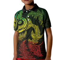 New Zealand Sea Animals with Maori Tribal Tattoo Kid Polo Shirt Shark Manta Ray with Silver Fern Reggae LT03 Kid Reggae - Polynesian Pride