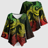 New Zealand Sea Animals with Maori Tribal Tattoo Kimono Sleeve Blouse Shark Manta Ray with Silver Fern Reggae LT03 - Polynesian Pride