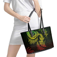 New Zealand Sea Animals with Maori Tribal Tattoo Leather Tote Bag Shark Manta Ray with Silver Fern Reggae LT03 - Polynesian Pride