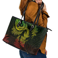 New Zealand Sea Animals with Maori Tribal Tattoo Leather Tote Bag Shark Manta Ray with Silver Fern Reggae LT03 - Polynesian Pride