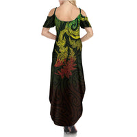 New Zealand Sea Animals with Maori Tribal Tattoo Summer Maxi Dress Shark Manta Ray with Silver Fern Reggae LT03 - Polynesian Pride