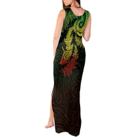 New Zealand Sea Animals with Maori Tribal Tattoo Tank Maxi Dress Shark Manta Ray with Silver Fern Reggae LT03 - Polynesian Pride