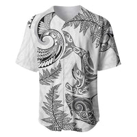 New Zealand Sea Animals with Maori Tribal Tattoo Baseball Jersey Shark Manta Ray with Silver Fern White LT03 White - Polynesian Pride