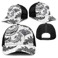New Zealand Sea Animals with Maori Tribal Tattoo Baseball Net Cap Shark Manta Ray with Silver Fern White LT03 - Polynesian Pride