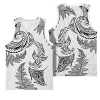 New Zealand Sea Animals with Maori Tribal Tattoo Basketball Jersey Shark Manta Ray with Silver Fern White LT03 - Polynesian Pride