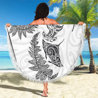 New Zealand Sea Animals with Maori Tribal Tattoo Beach Blanket Shark Manta Ray with Silver Fern White LT03 - Polynesian Pride