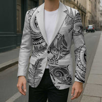 New Zealand Sea Animals with Maori Tribal Tattoo Blazer Shark Manta Ray with Silver Fern White LT03 - Polynesian Pride